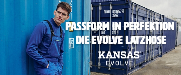 Für Handwerker und jeden der viele Taschen und Details schätzt. Die Latzhose von KANSAS Evolve ist ein Klassiker in neuer Form. (Foto © KANSAS GmbH)